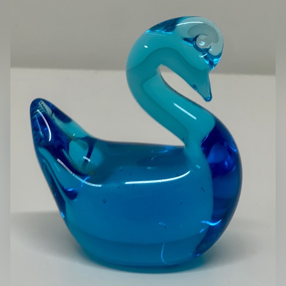 Vintage Mid Century Clear Blue Pinched Blown Glass Art Swan Murano Paperweight - Picture 10 of 14